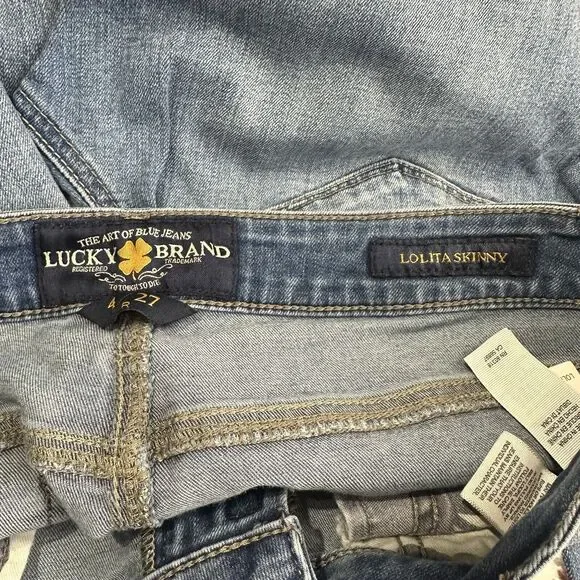 lucky brand lolita skinny jeans floral embroidered distressed raw hem Size 27 - Picture 4 of 6